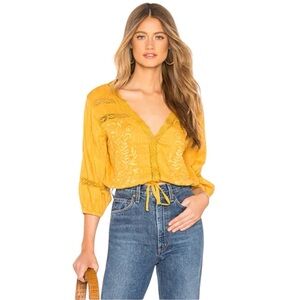 Free People Follow Your Heart Golden Yellow Embroidered Crop Top Size Small